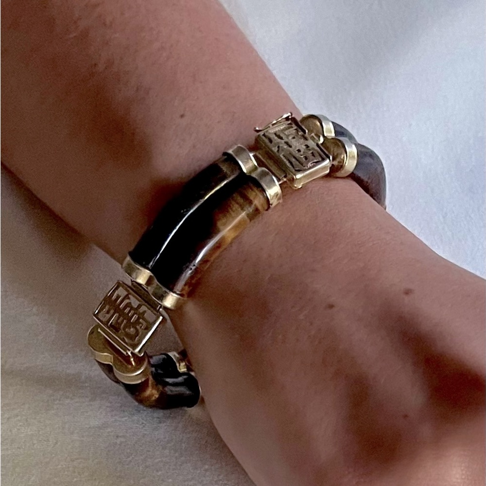 Vintage 10K Gold Tigers Eye Stone Bracelet